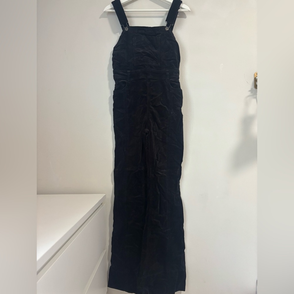 Pilcro & the letterpress velvet black overalls